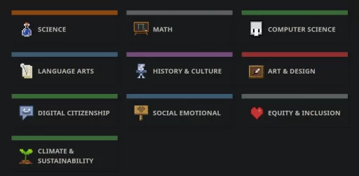 Minecraft Education Edition Lessons: Subject Selection Screenshot