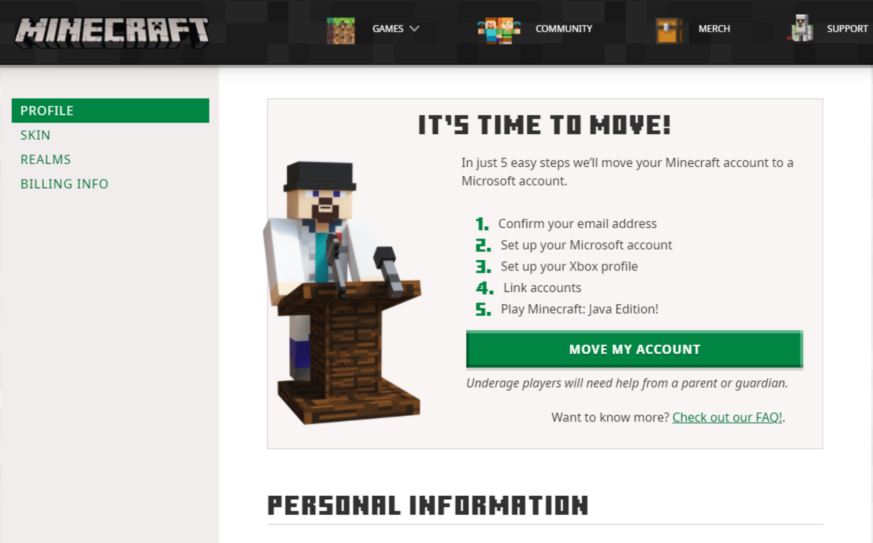 Mojang account services