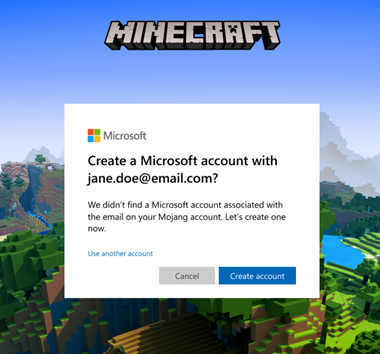 Mojang account registration page